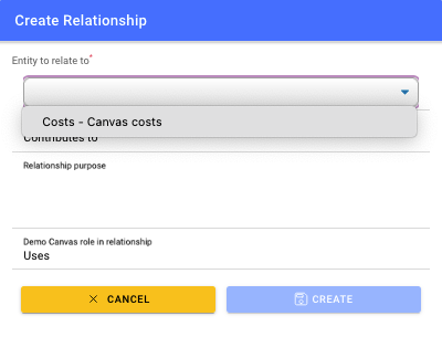 relationship dialog to link to
                                   a business entity